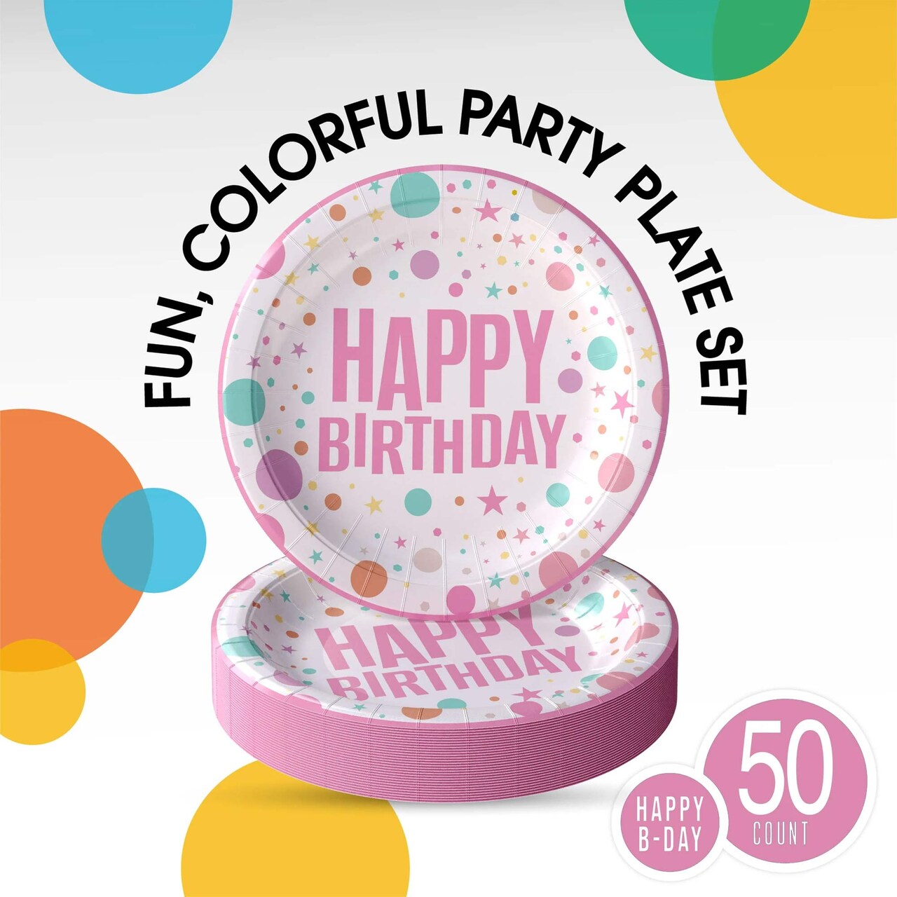 50 Count Pink Birthday Party Plates Disposable Dinnerware for Girls Baby Shower Celebration 9 Inch